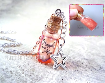 Happily Ever After Halskette - Glasflasche Korken Halskette - Zaubertrank Phiole Anhänger - Flüssiger Pink Kupfer Schimmer - Es war einmal Schmuck