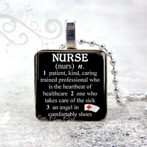 Nurse Necklace Dictionary Definition Pendant Medical RN Nurse Quote 1 inch Wood Tile Graduation Gift Nurse Keychain Charm image 1