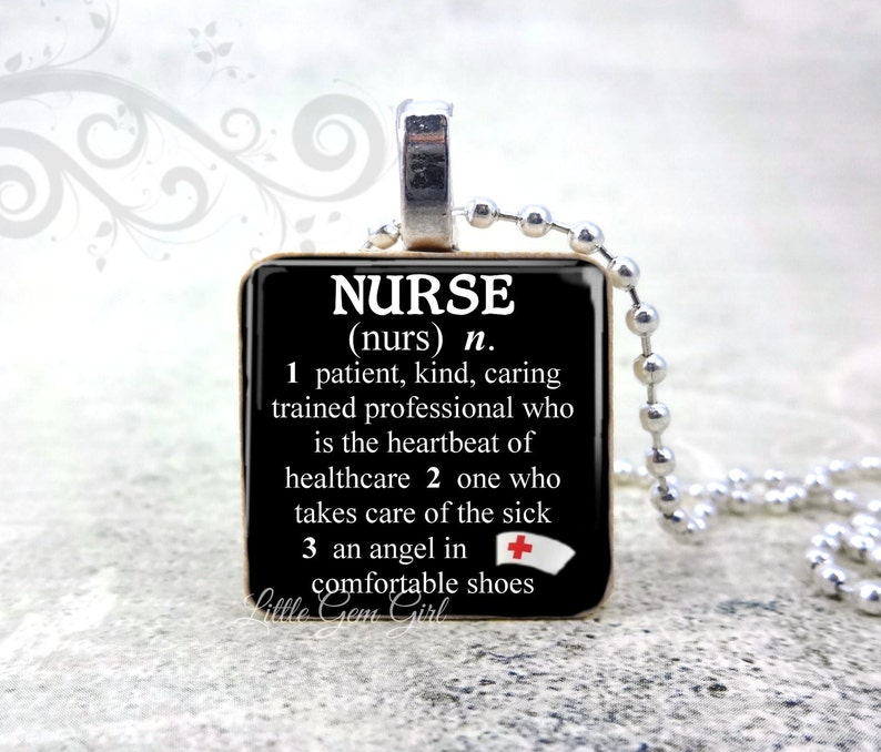 Nurse Necklace Dictionary Definition Pendant Medical RN Nurse Quote 1 inch Wood Tile Graduation Gift Nurse Keychain Charm image 1