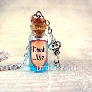 Alice In Wonderland Mini bebida me Botella Collar