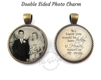 Wedding Bouquet Memorial Charm – Double-Sided Custom Photo Pendant – In Memory Picture Charm with Heaven Poem – Bridal Remembrance Jewelry