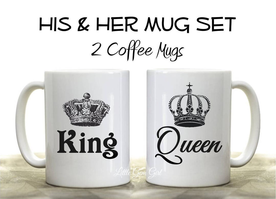 Two 15 Oz Mugs King Queen Coffee Mug Set His and Her Coffee Cups Mr