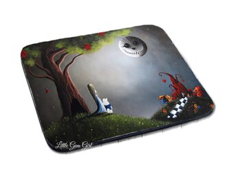 Alice's Adventures in Wonderland Mousepad - White Rabbit Mouse Pad with Cheshire Cat Moon - Fairytale Alice in Wonderland Gifts