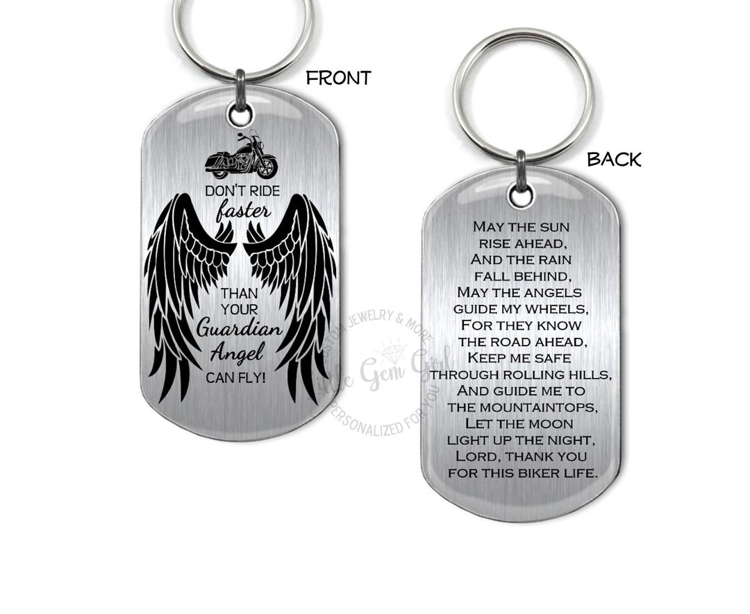 バイクライダーのためのバイカー祈り両面ドッグタグ - 守護天使キー