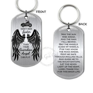 Biker Prayer for Motorcycle Riders Double Sided Dog Tag - Guardian Angel Key Chain or Necklace - Safe Driving and Memorial Keepsake Unisex