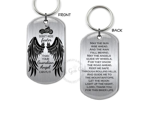 バイクライダーのためのバイカー祈りの両面ドッグタグ - 守護天使キー