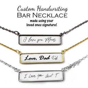 Custom Handwriting Necklace - Signature Necklace - Personalized Handwriting Bar Necklace - Memorial Signature Keepsake Jewelry