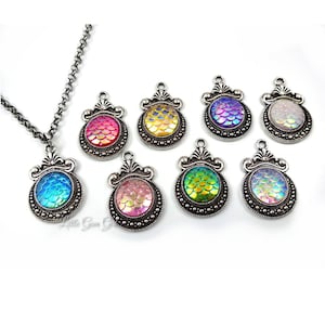 Dragon Scale Necklace with 12 Colors Available - Silver or Bronze Setting - Snake Egg Charm Necklace - Mermaid Scale Pendant Jewelry