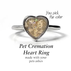 Custom Pet Loss Cremation Ring made with Your Pets Ashes - You Pick Colors - Memorial Jewelry - Stainless Steel Heart Ring