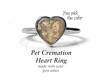 Custom Pet Loss Cremation Ring made with Your Pets Ashes - You Pick Colors - Memorial Jewelry - Stainless Steel Heart Ring with Gift Box