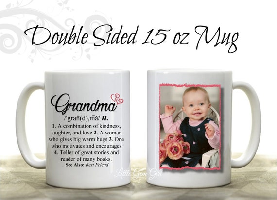 Custom Photo Grandma Coffee Mug with Dictionary Definition & Personalized Photo - Large 15 oz White Ceramic - Mothers Day Novelty Mug