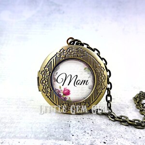 Personalized Mom Locket -  Custom Mom Necklace Mothers Day Jewelry - Round Photo Locket Silver Bronze or Gunmetal & 17 Designs Available
