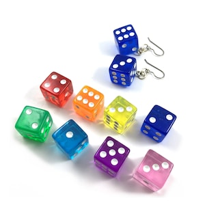 Real Dice Earrings with Titanium French Ear Hooks for Sensitive Ears - 8 Colors Available - Mix and Match