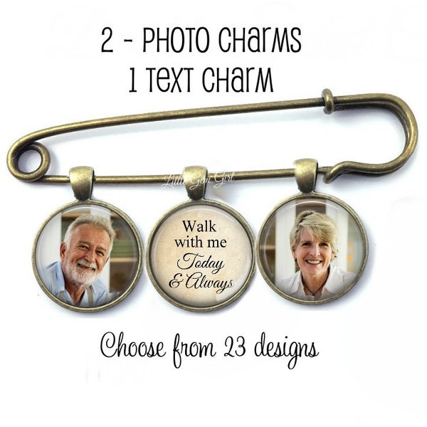 Walk with me Today and Always Custom Photo Lapel Pin with 3 Charms - Memorial Boutonniere - Personalized Groom In Memory Charm