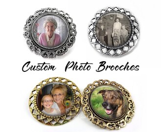 Photo Brooch Custom 4 Styles - Personalized Picture Memorial Pin - Silver or Gold In Memory Boutonniere - Wedding Bouquet Charm