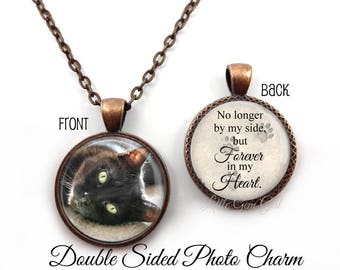 Double Sided Photo Charm - No longer by my side Pet Paw Print Photo Necklace or Key Chain - Custom Photo Pet Charm - Pet Memorial Jewelry