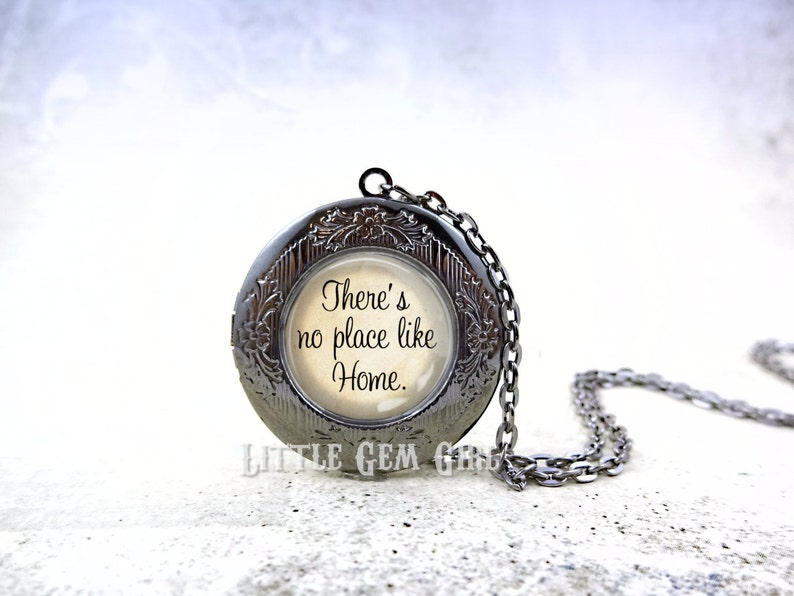 The Wonderful Wizard of Oz Photo Locket There's No Place Like Home Necklace in Silver, Rose Gold, Gunmetal Graduation Going Away Gift image 3