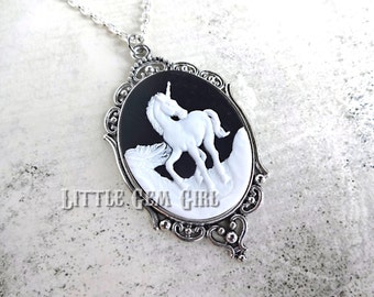 Victorian Gothic Unicorn Cameo Necklace - White Unicorn Necklace -  Antique Unicorn Cameo Pendant - Unicorn Charm Unicorn Jewelry