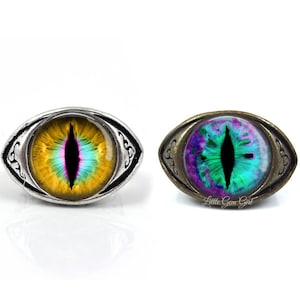 Evil Eye Ring - Dragon Eye Ring - Cat Eye Ring in 21 Colors and Silver or Bronze - Realistic Eyeball Ring - Fantasy Halloween Third Eye