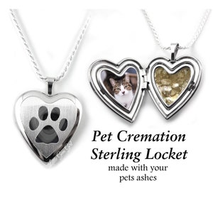 925 Sterling Silver Pet Cremation Locket - Custom Made with Your Pets Ashes or Fur with Photo Inside and Optional Engraving on Back