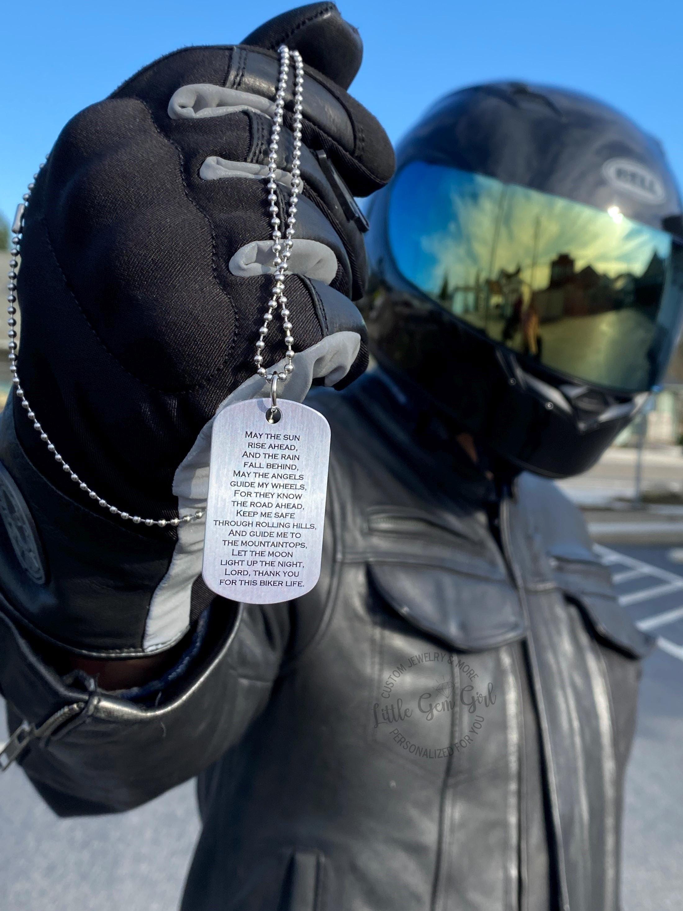 バイクライダーのためのバイカー祈りの両面ドッグタグ - 守護天使キー