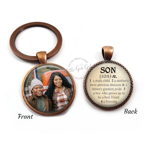 2-seitiger personalisierter Foto-Schlüsselanhänger für den Sohn – personalisiertes Geschenk von Mama und Papa – doppelseitiger personalisierter Schlüsselanhänger als Andenken