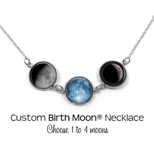 Personalized Birth Moon Bib Necklace in Stainless Steel - 1 to 5 Custom Lunar Phase Birthday Moon Jewelry with Optional Engraving