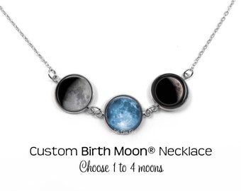 Personalized Birth Moon Necklace in Stainless Steel - 1 to 5 Custom Moon Phase Pendant - Birthday Moon Jewelry