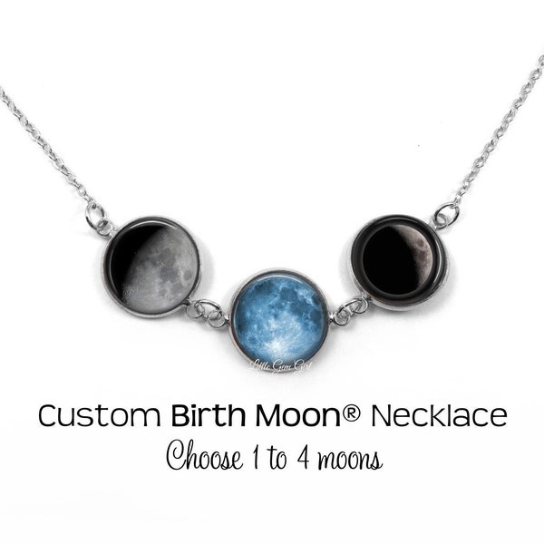 Personalized Birth Moon Bib Necklace in Stainless Steel - 1 to 5 Custom Lunar Phase Birthday Moon Jewelry with Optional Engraving