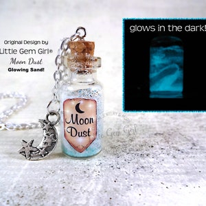 Handmade Glowing Moon Dust Mini Bottle Charm Necklace Glow in the Dark Moon Sand Jewelry in Glass Vial Mini Magic Potions image 1