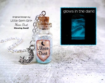 Handmade Glowing Moon Dust Mini Bottle Charm Necklace - Glow in the Dark Moon Sand Jewelry in Glass Vial - Mini Magic Potions