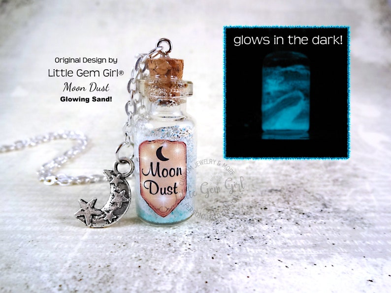 Handmade Glowing Moon Dust Mini Bottle Charm Necklace Glow in the Dark Moon Sand Jewelry in Glass Vial Mini Magic Potions image 1
