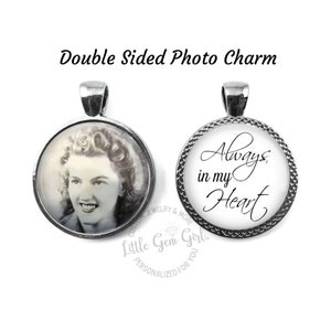 Wedding Bouquet Photo Charm Necklace - Bridal Bouquet Memory Charm - Double Sided Always in My Heart Pendant 4 Colors & 23 Styles Available