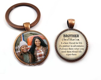 Brother Key Chain Charm - Double Sided Custom Photo & Dictionary Definition Keychain - Personalized Brother of the Bride Wedding Keepsake