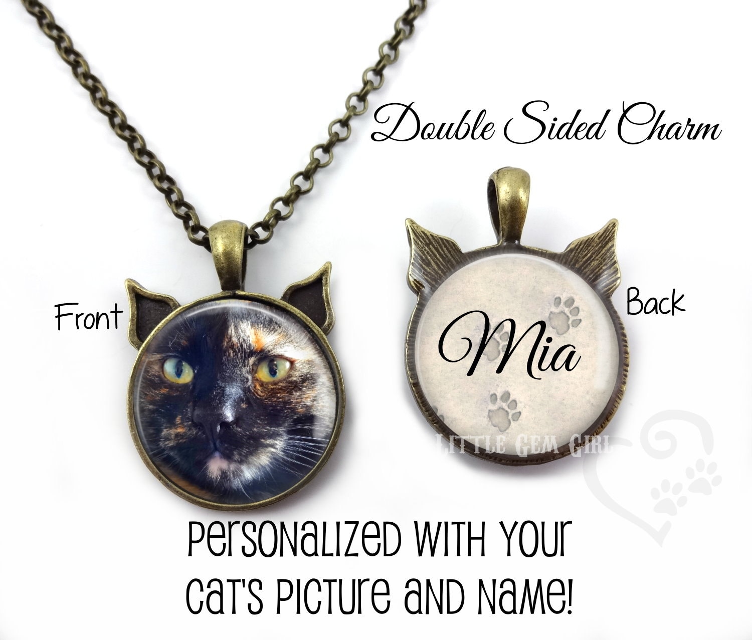 Personalized Cat Necklace Custom Cat Jewelry Double Sided Etsy