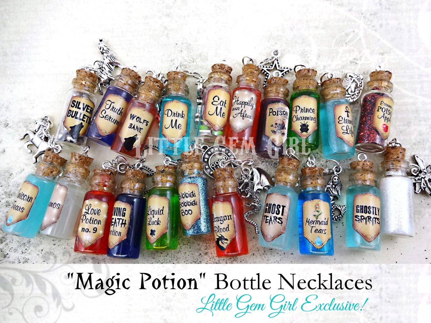 Eternal Life Bottle Necklace - Magic Potion Mini Glass Bottle 