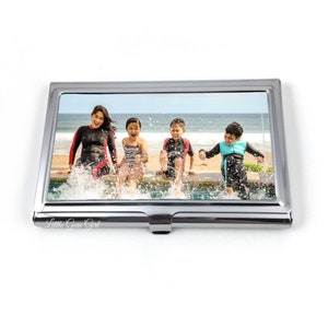 Porte-cartes de visite en acier inoxydable avec votre photo personnalisée - Porte-cartes de visite personnalisé avec votre logo photo Enfants Bébé Animaux de compagnie Famille