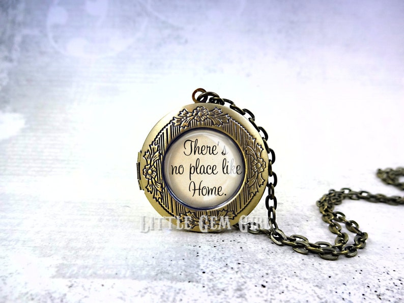 The Wonderful Wizard of Oz Photo Locket There's No Place Like Home Necklace in Silver, Rose Gold, Gunmetal Graduation Going Away Gift image 4