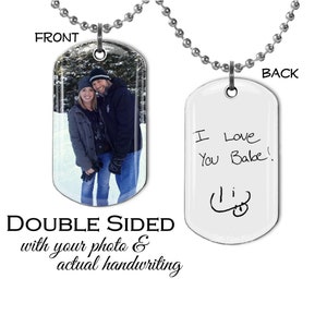 Personalized Dog Tag for Girlfriend or Boyfriend - Custom Photo Necklace Actual Handwriting Signature Key Chain Charm Valentine&#39;s Day Gift