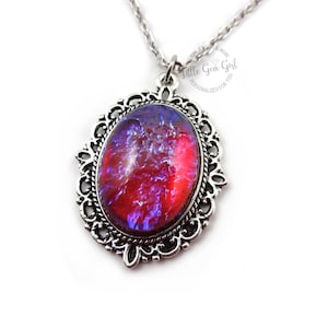 Czech Glass Mexican Opal Dragons Breath Necklace - Red Blue Fire Opal Pendant - Color Changing Charm - Dragon Fire Amulet