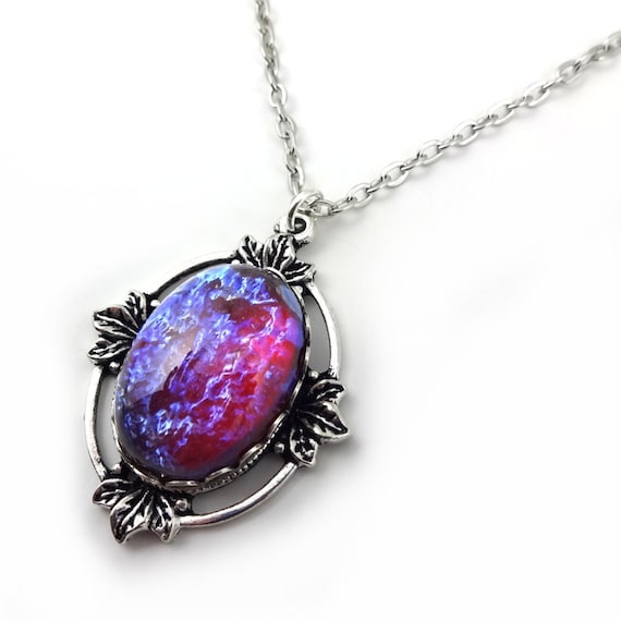 Dragons Breath Mexican Fire Opal Necklace With Red Blue Czech