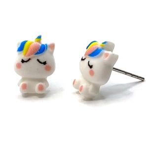 8x12mm Cute Cartoon Unicorn Stud Earrings - Titanium or Stainless Steel Studs for Sensitive Ears, Hypoallergenic Nickel Free