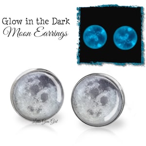 Glowing Moon Earrings - 12mm Full Moon Post Earrings - Glow in the Dark Moon Stud Earrings - 6 Metal Finishes - Galaxy Outer Space Sci Fi