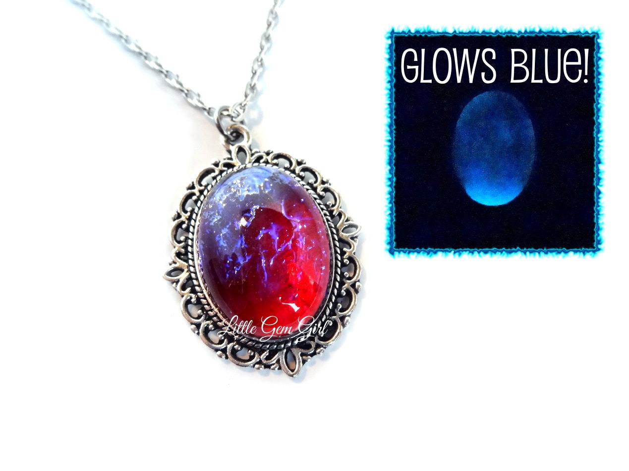 Glow in the Dark Czech Glass Mexican Opal Dragons Breath Necklace Glowing Opal Necklace Blue Red Pendant Dragon Fire Amulet Etsy Canada