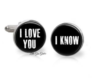 I love You I know Wedding Cuff Links - Groom Cufflinks - Husband Anniversary Sci Fi Space Wedding Keepsake for Men - Stainless and Sterling