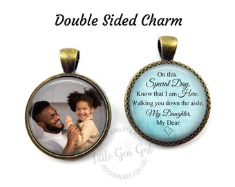 Wedding Bouquet Charm Custom Photo and Poem on Back - In Memory Dad Father Memorial Pendant - Walking down the aisle Wedding Picture