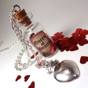 Queen of Hearts Alice's Adventures in Wonderland Valentine's Day Glass Bottle Cork Necklace Red Queen image 3