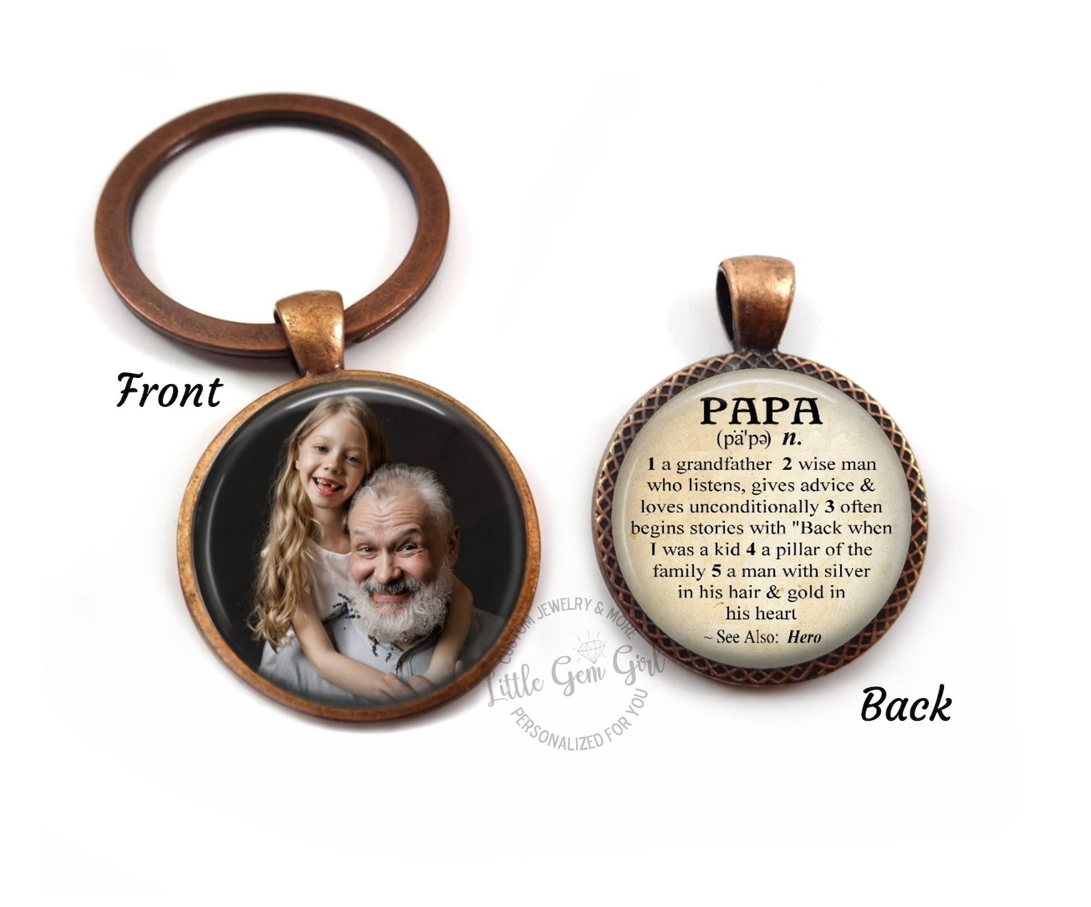 Custom Photo Double Sided Papa Key Chain Charm - Dictionary Definition ...