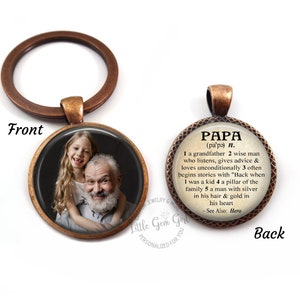 Custom Photo Double Sided Papa Key Chain Charm - Dictionary Definition Keychain - Personalized Father&#39;s Day Gift from Grandkids
