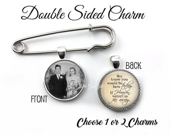 Personalized Groom Lapel Photo Pin - 1 or 2 Double Sided Picture Charms - Wedding Boutonniere Photo Pendant - Memorial Pin In Memory Jewelry